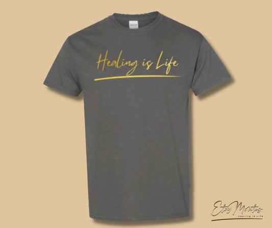 Short-Sleeve T-Shirt Gray with Gold Letters